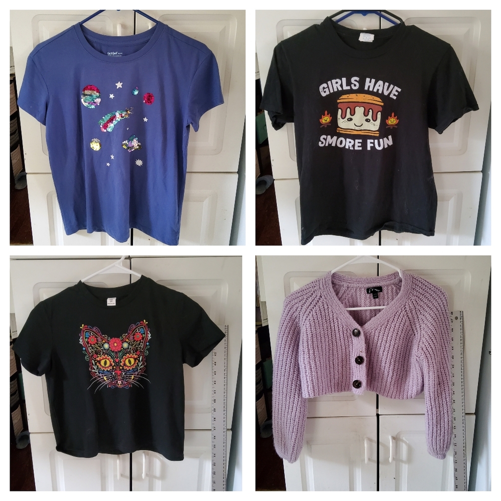 Girls Clothing Assortment (3 Shirts, 2 Sweaters, Overall Shorts)
